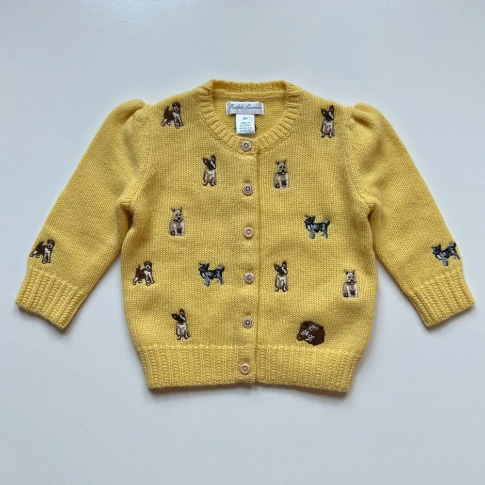 Ralph Lauren Baby Girl Dog Embroidered Wool-Blend Cardigan - Size 9M